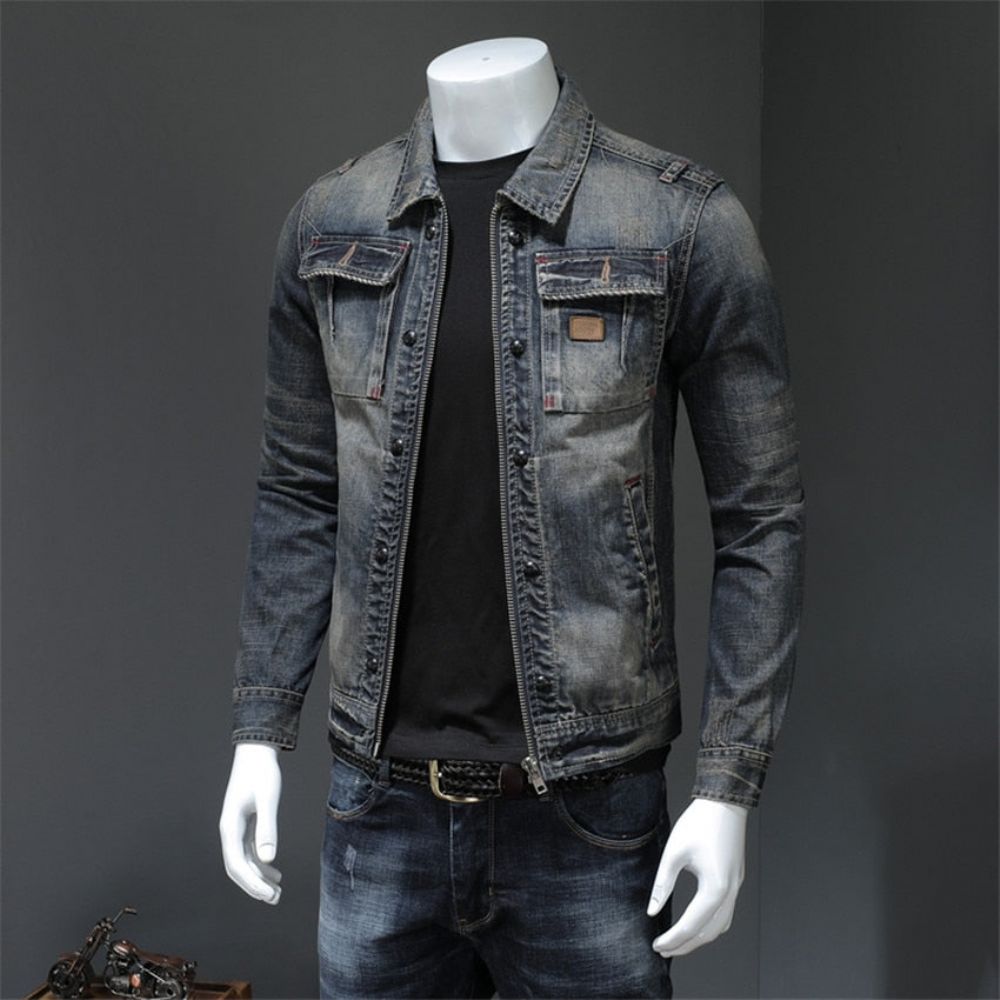 American Style Casual Zipper Jeans-jakke