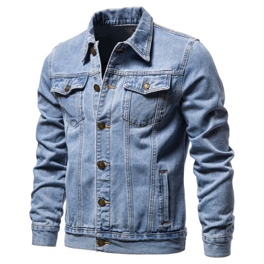 Denim Lapel Single Breasted Jesjakke