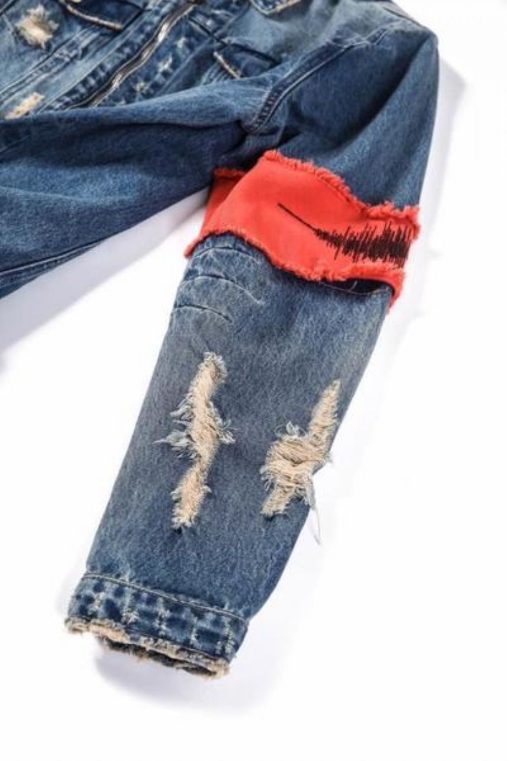 Rippet Ribbon Distressed Denimjakke