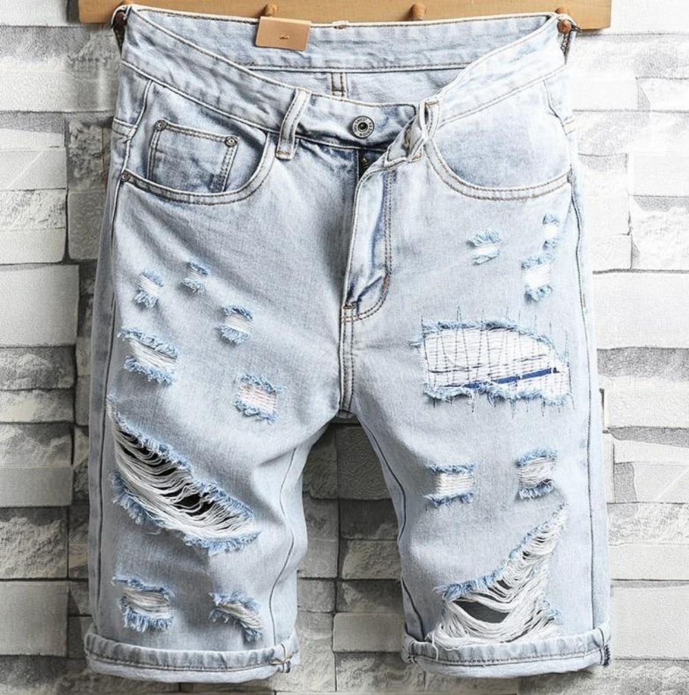 Britisk Stil Hull Knelange Jeans Kort