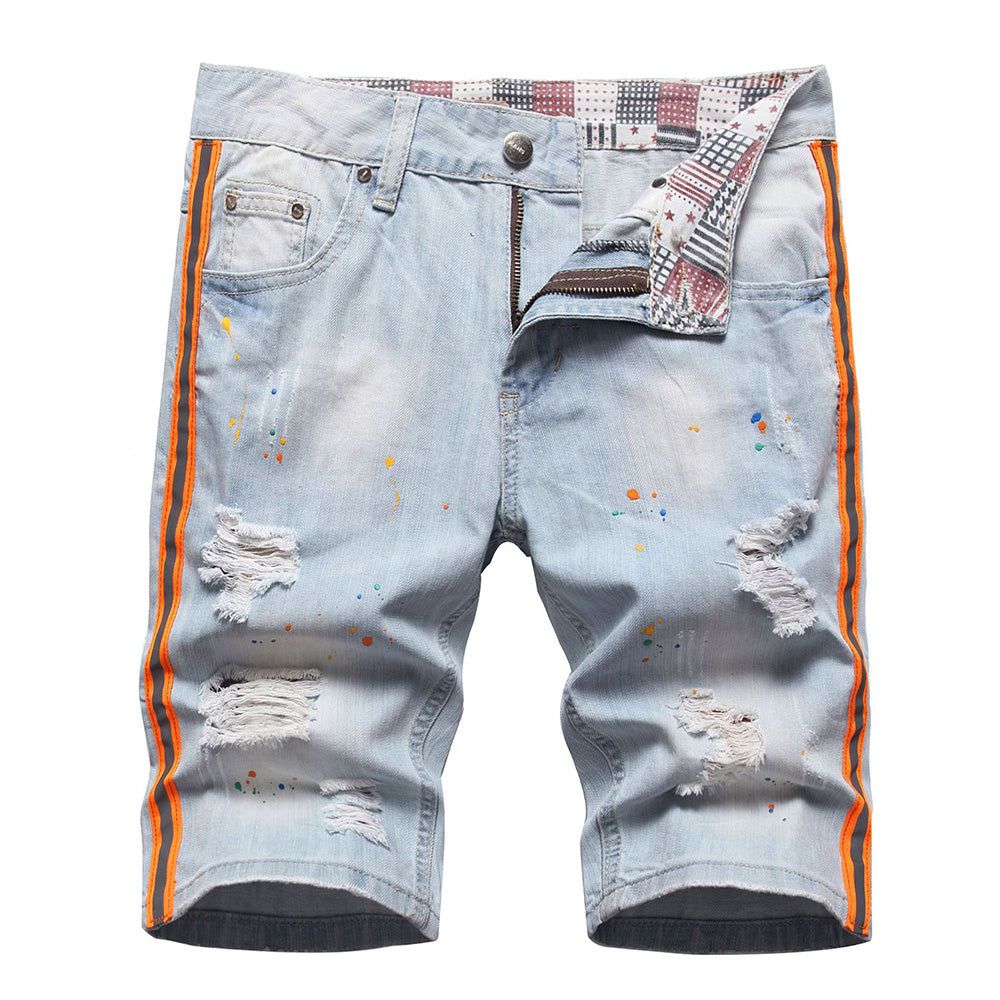 Neon Side Stripe Malte Hull Rippet Distressed Jeans Short