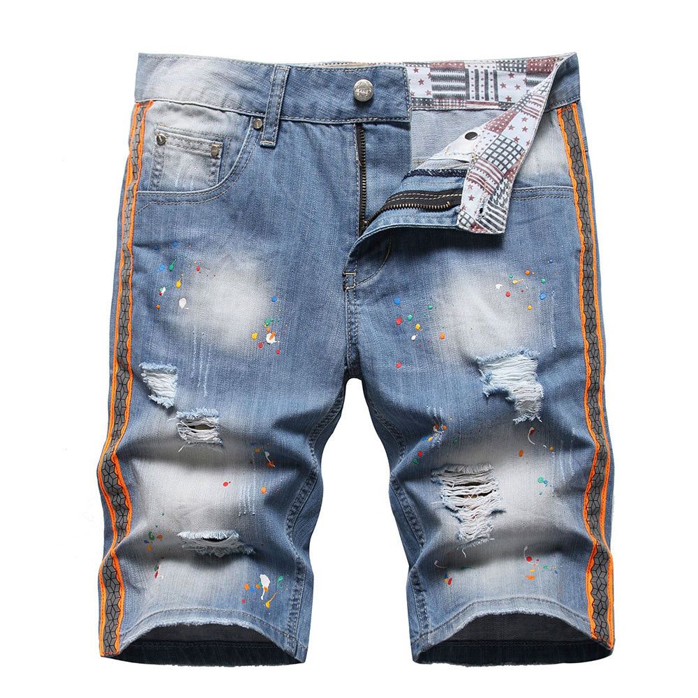 Neon Side Stripe Malte Hull Rippet Distressed Jeans Short