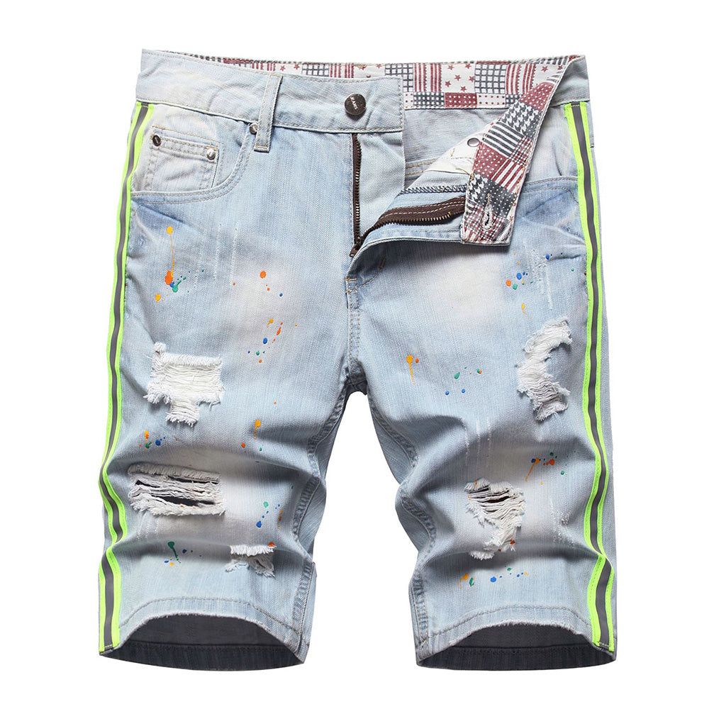 Neon Side Stripe Malte Hull Rippet Distressed Jeans Short