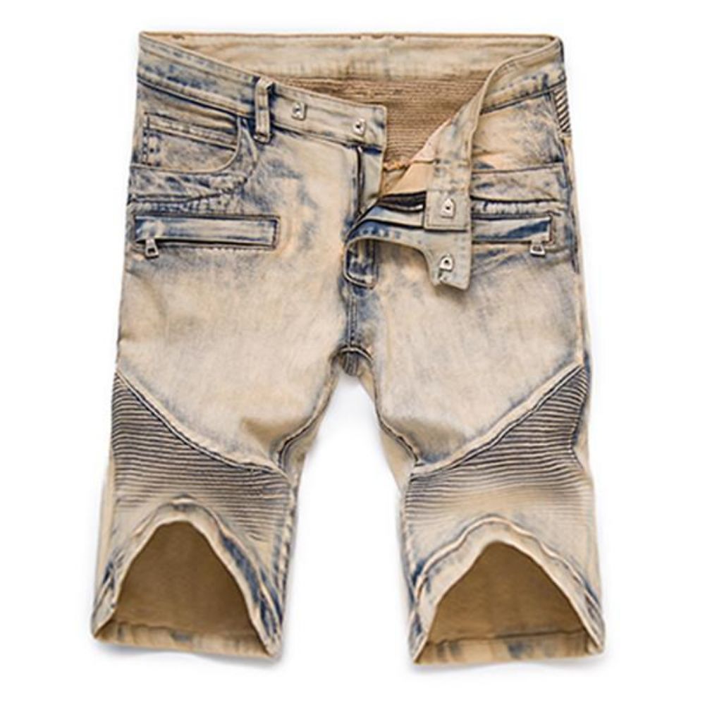 Plisserte Motorjeansshorts