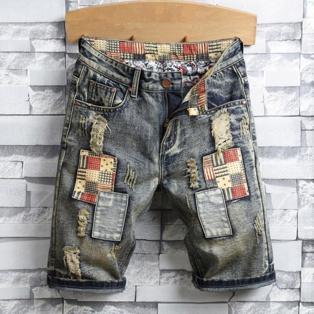 Ripped Patch Streetwear Retro Denimshorts