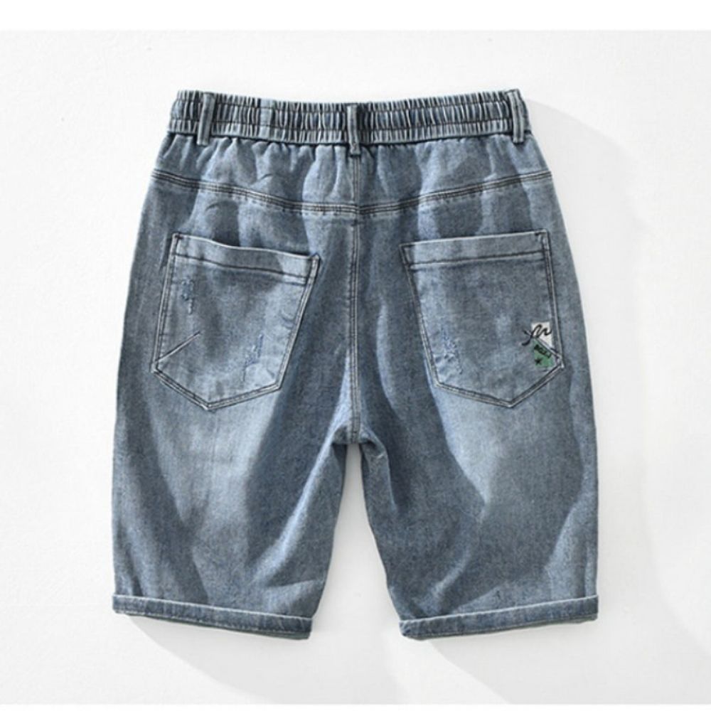 Tynn Trend Elastisk Midje Tie Straight Denim Short