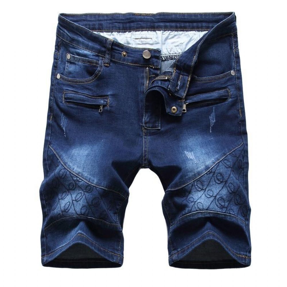 Vasket Fem-punkts Glidelås Shorts Jeans