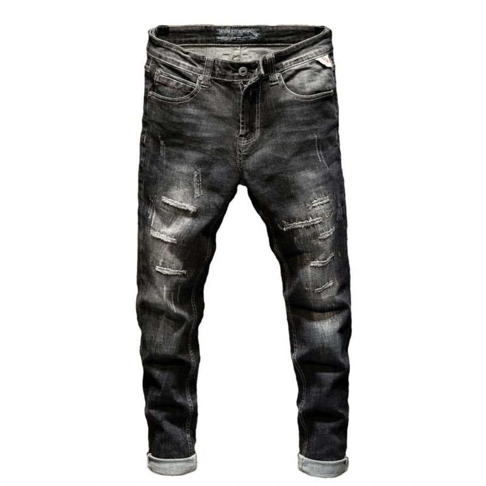 Frayed Destroyed Slim Fit Stretch Jeans