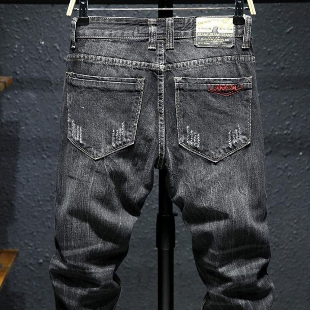 Frayed Destroyed Slim Fit Stretch Jeans