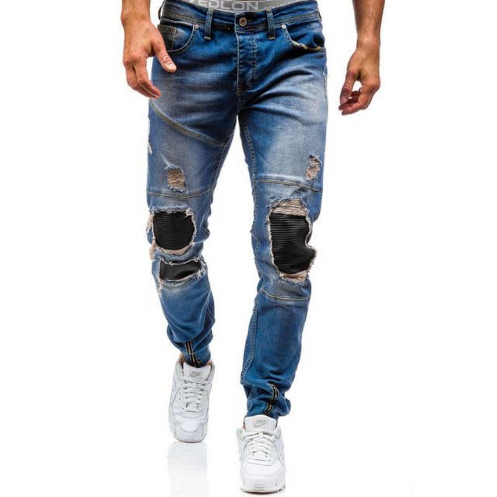 Hip Hop Vasket Menn Skinny Hole Jean