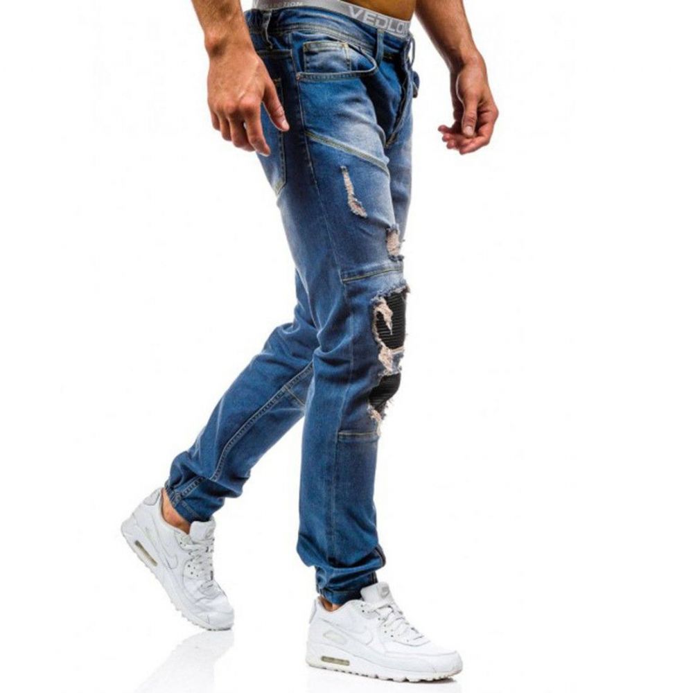 Hip Hop Vasket Menn Skinny Hole Jean