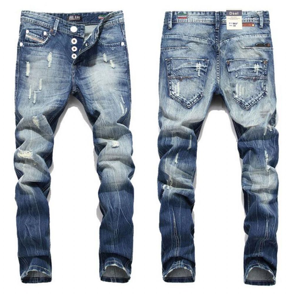 Italiensk Straight Fit Ripped Jeans