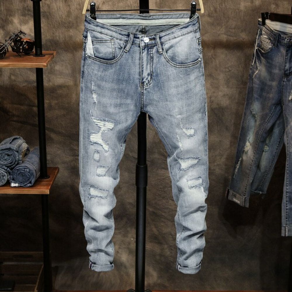 Rippede Skinny Lys Farge Jeans