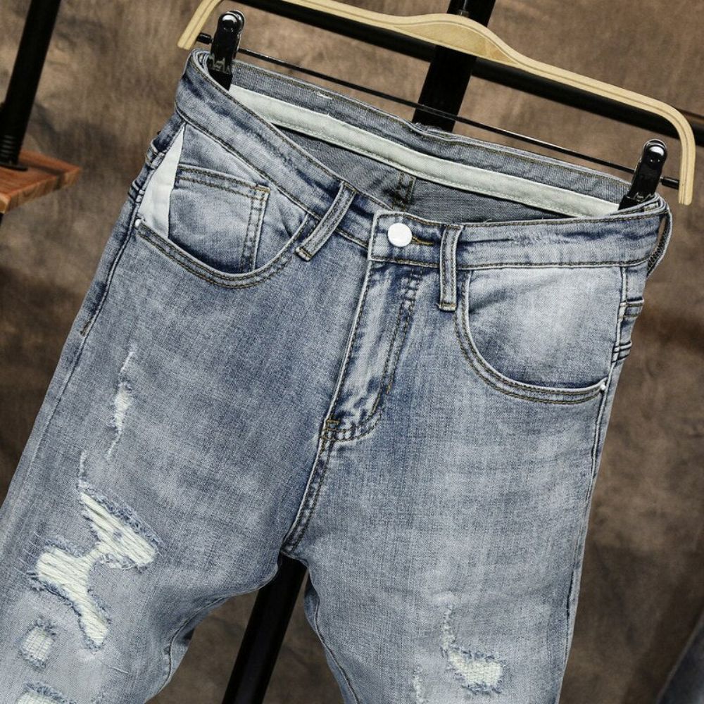 Rippede Skinny Lys Farge Jeans