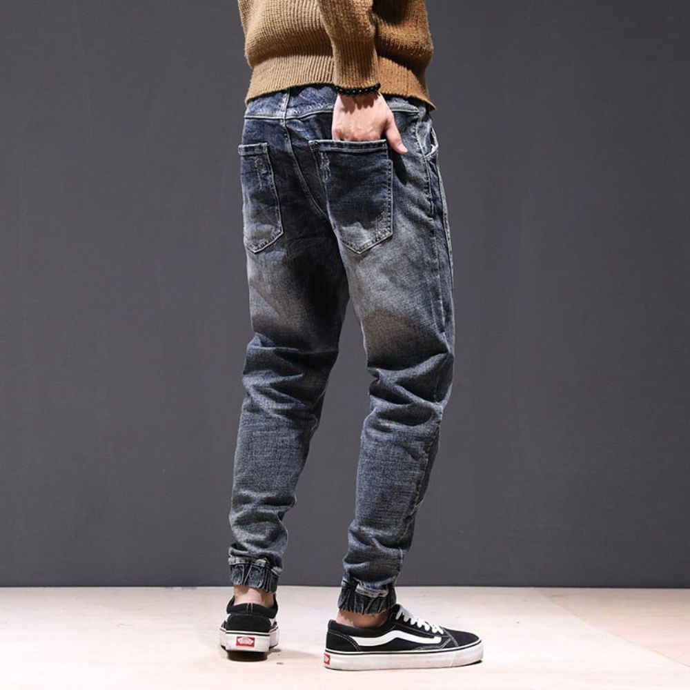 Ruched Leisure Jeans Med Elastisk Midje