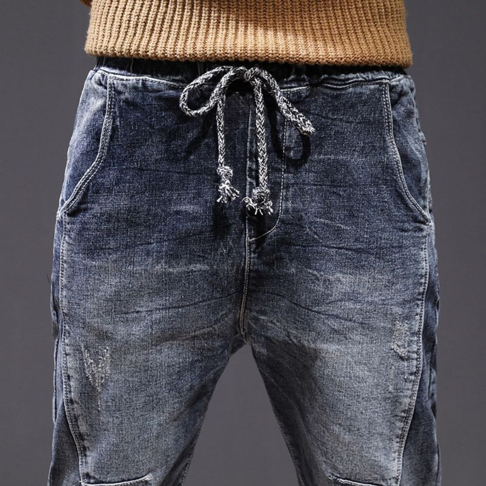 Ruched Leisure Jeans Med Elastisk Midje