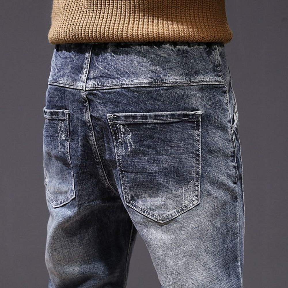 Ruched Leisure Jeans Med Elastisk Midje