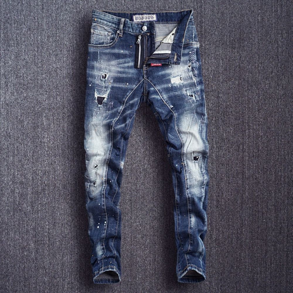 Slim Fit Spleisede Designer Ripped Jeans