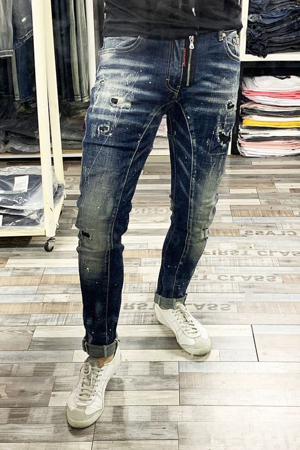 Slim Fit Spleisede Designer Ripped Jeans