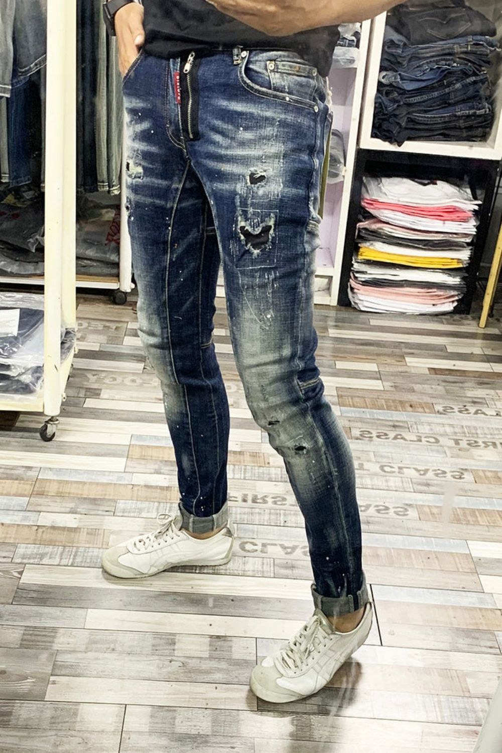 Slim Fit Spleisede Designer Ripped Jeans