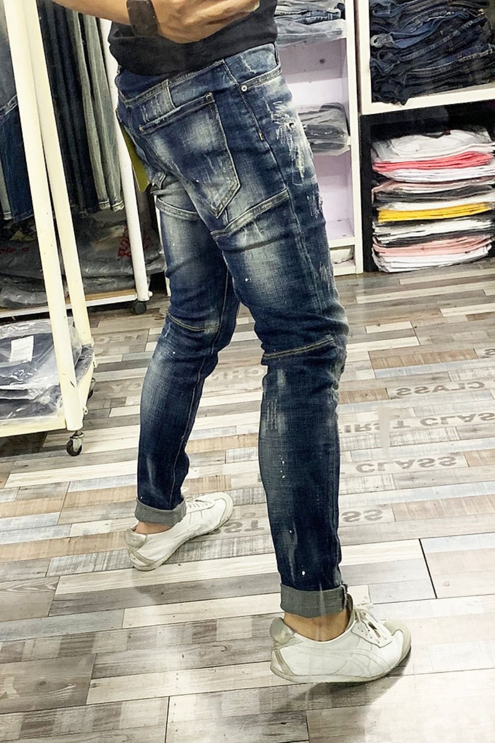 Slim Fit Spleisede Designer Ripped Jeans