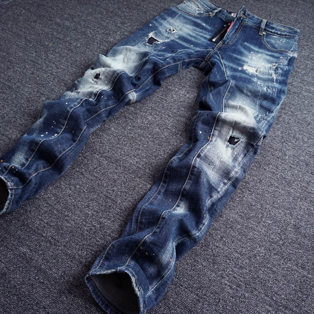 Slim Fit Spleisede Designer Ripped Jeans