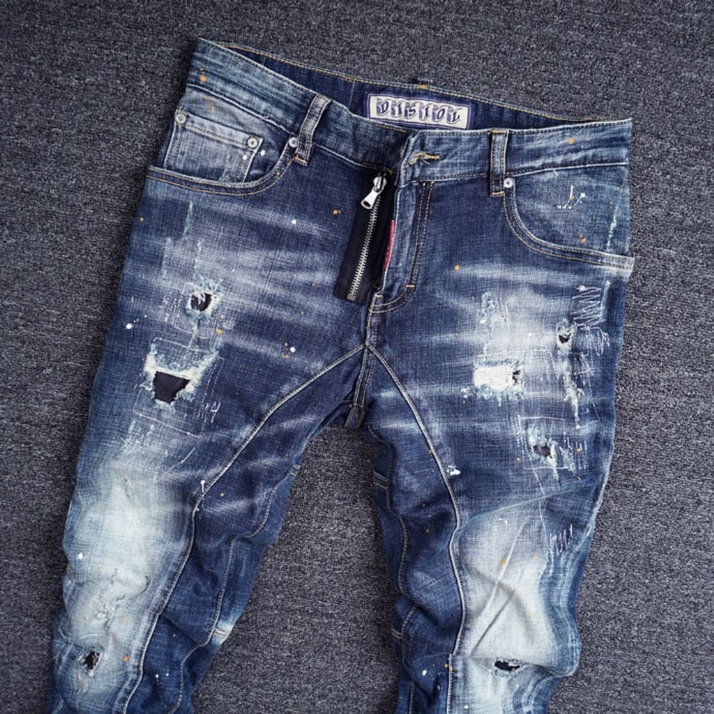 Slim Fit Spleisede Designer Ripped Jeans