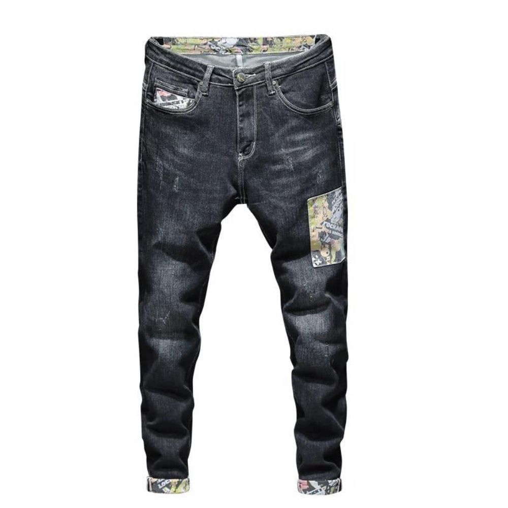 Stretch Pacthwork Mønstre Mote Jeans