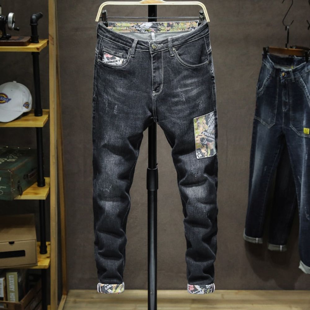 Stretch Pacthwork Mønstre Mote Jeans