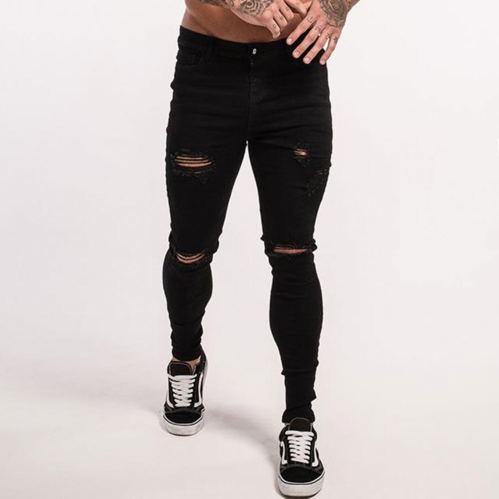 Svarte Stretchy Ripped Skinny Jeans