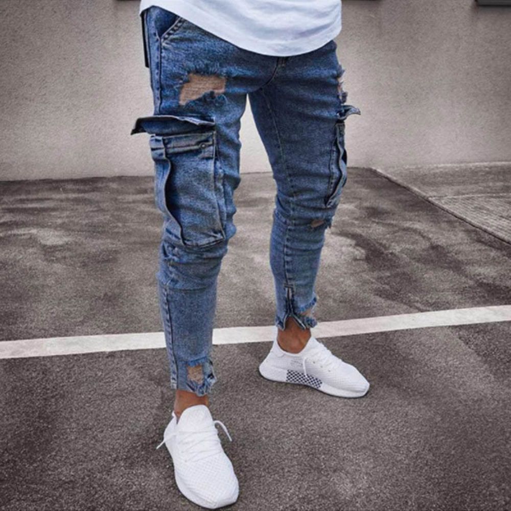 Trend Jeans Med Knehull Med Glidelåsføtter