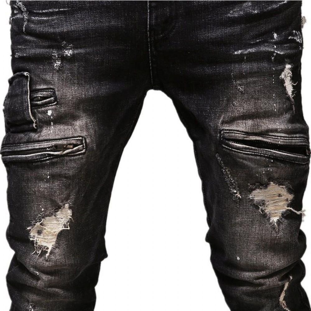 Vintage Distressed Denim Jeans Av Høy Kvalitet