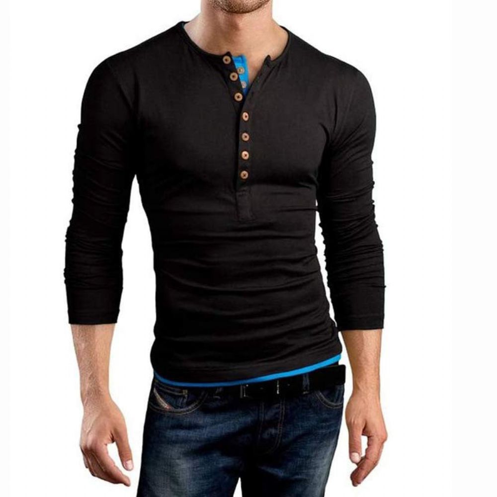 Dobbel V-hals Henley T-skjorte