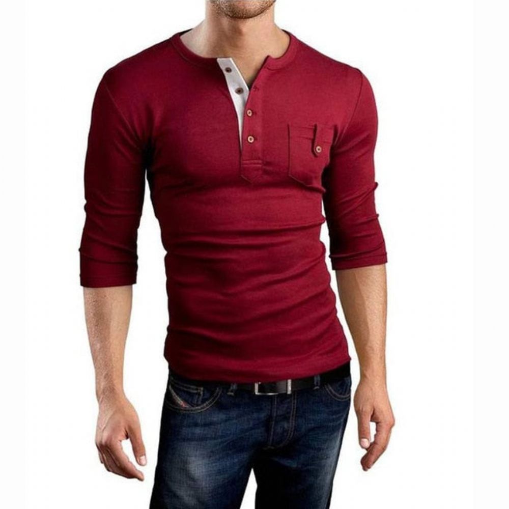 Dobbel V-hals Henley T-skjorte