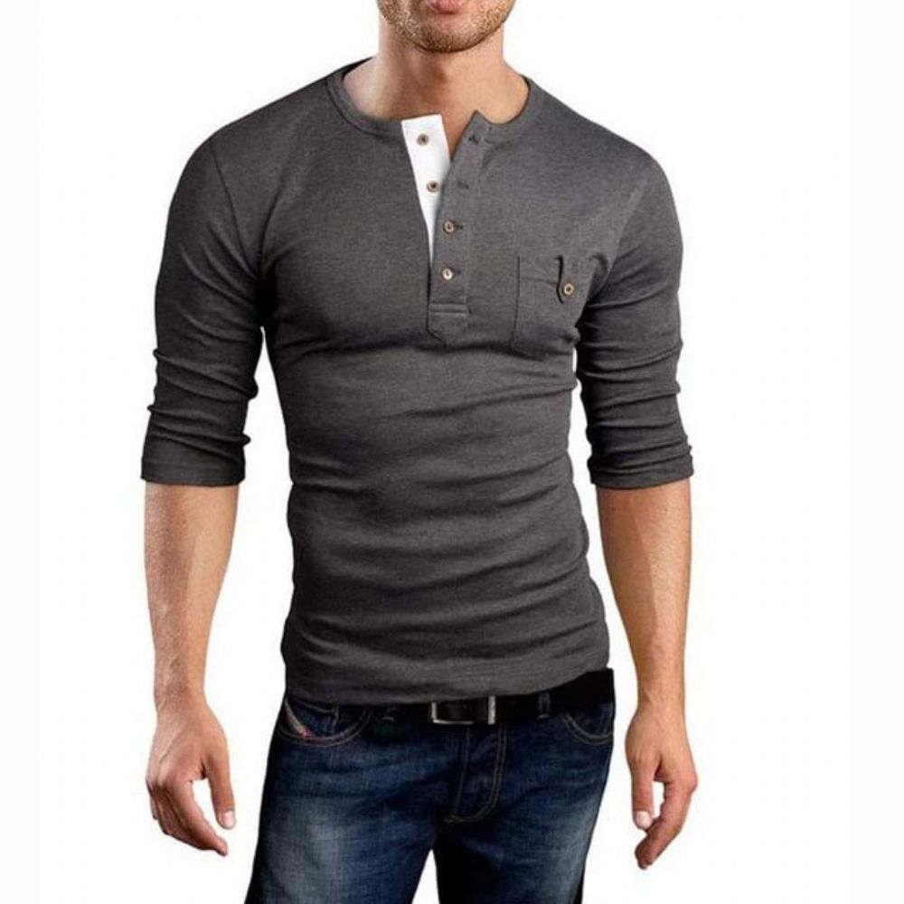 Dobbel V-hals Henley T-skjorte