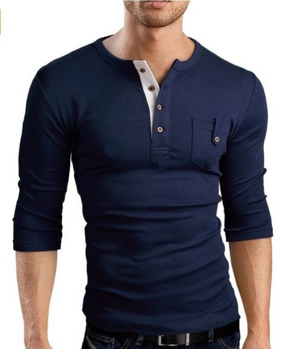 Dobbel V-hals Henley T-skjorte