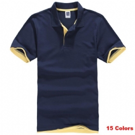 Designer Poloskjorte I Solid Bomull 15 Farger