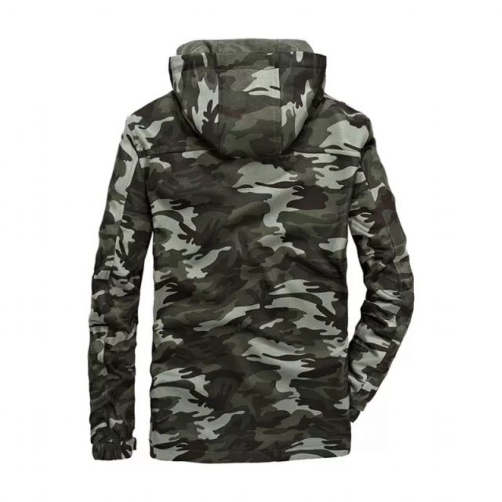 Camouflage Fleece Hettegenser Med Glidelås