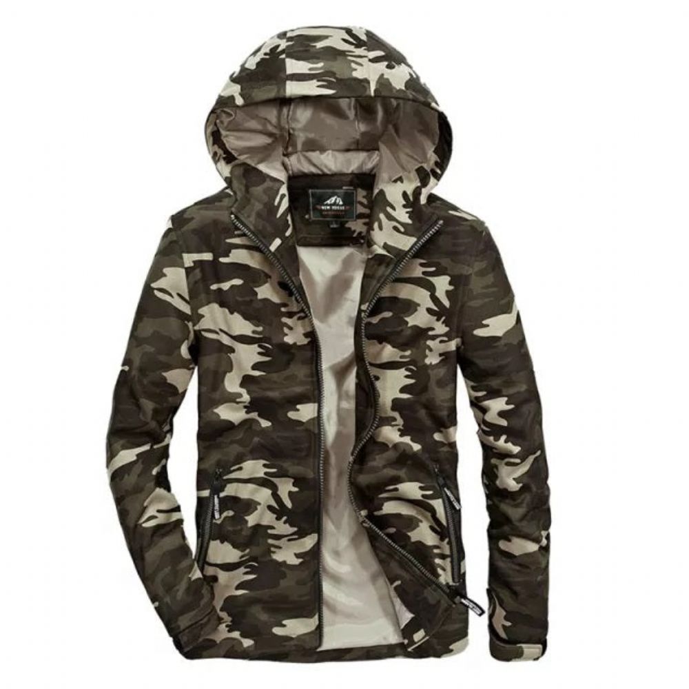 Camouflage Fleece Hettegenser Med Glidelås