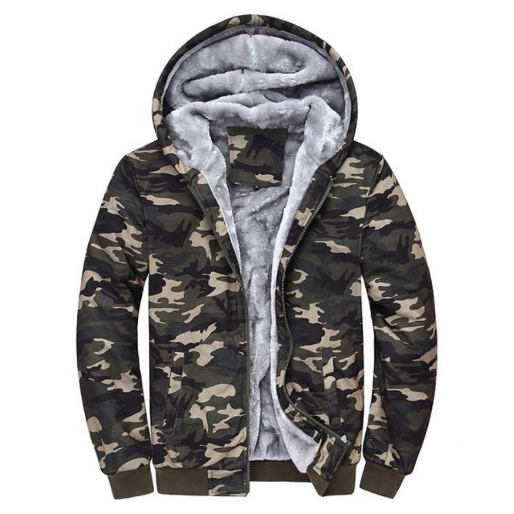 Vinter Tykk Fleece Camo Hettegenser