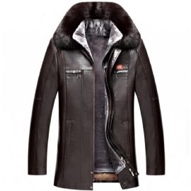 Faux Fur Collar Leather Coat