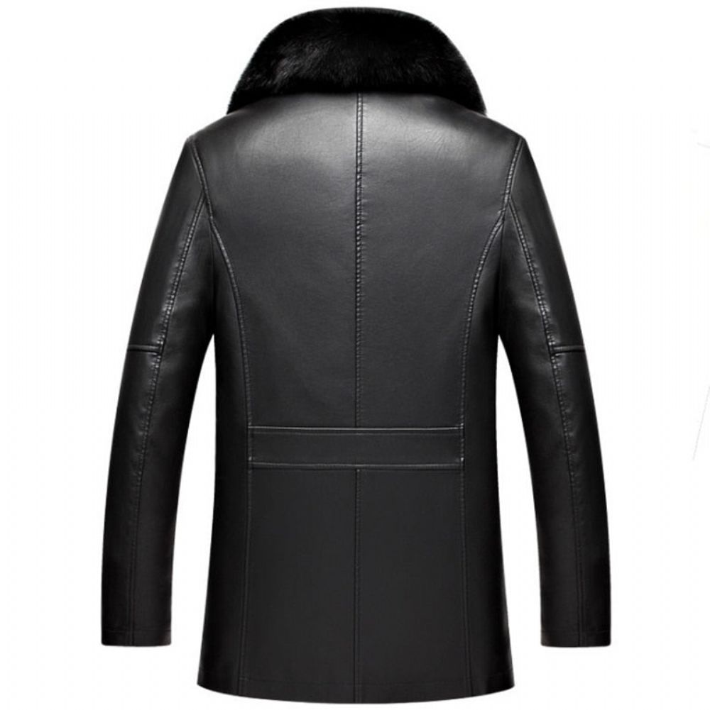 Faux Fur Collar Leather Coat