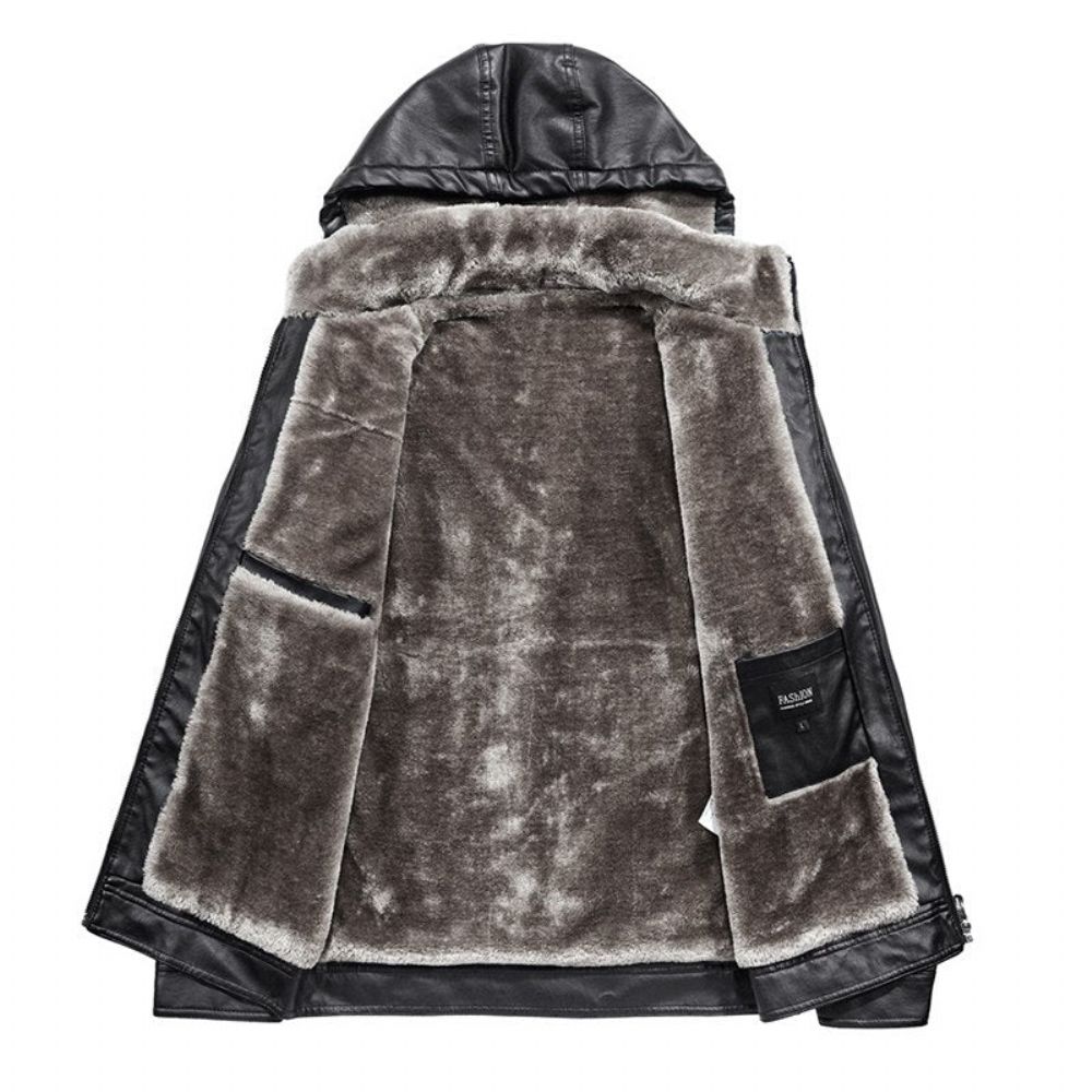Faux Fur Liner Thicken Leather Coat
