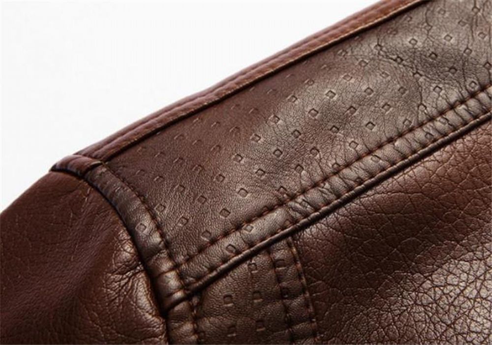 Pu Leather Plus Velvet Stand Collar Jacket