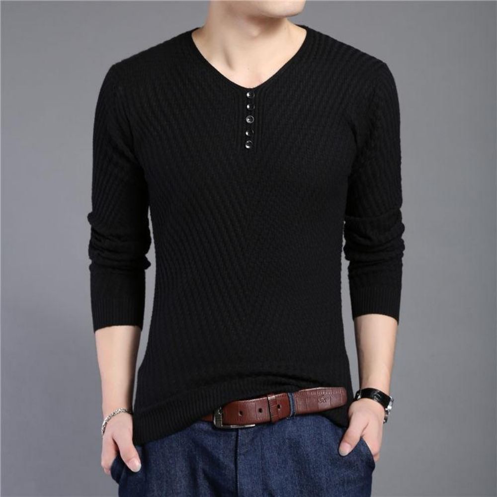 Solid V-hals Slim Fit Pullover