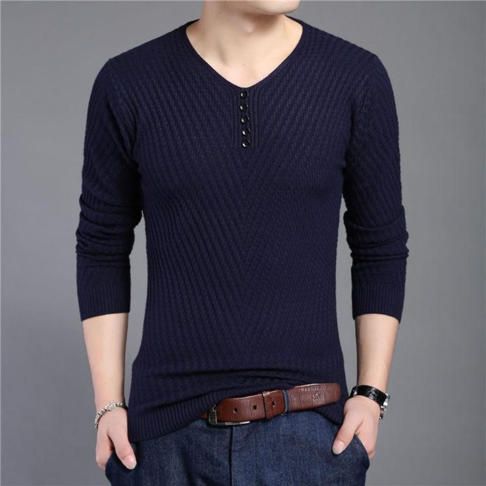 Solid V-hals Slim Fit Pullover