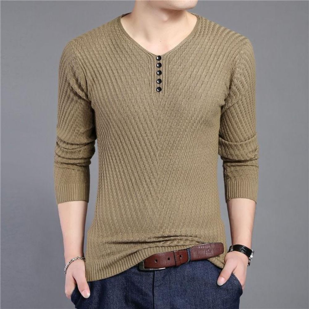 Solid V-hals Slim Fit Pullover