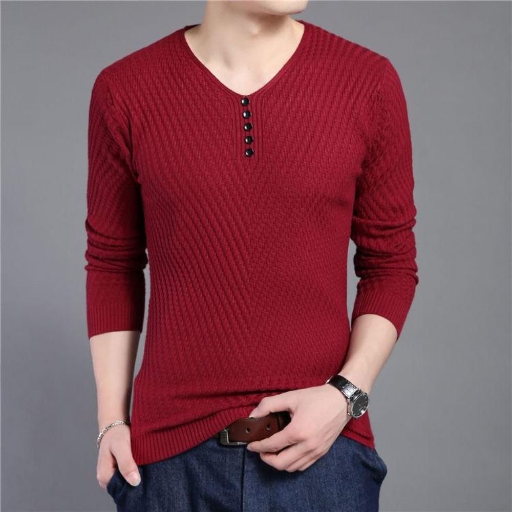 Solid V-hals Slim Fit Pullover