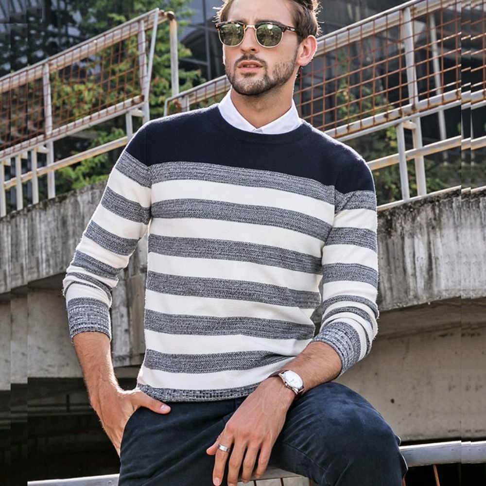 Stripe Strikket Casual Pullover