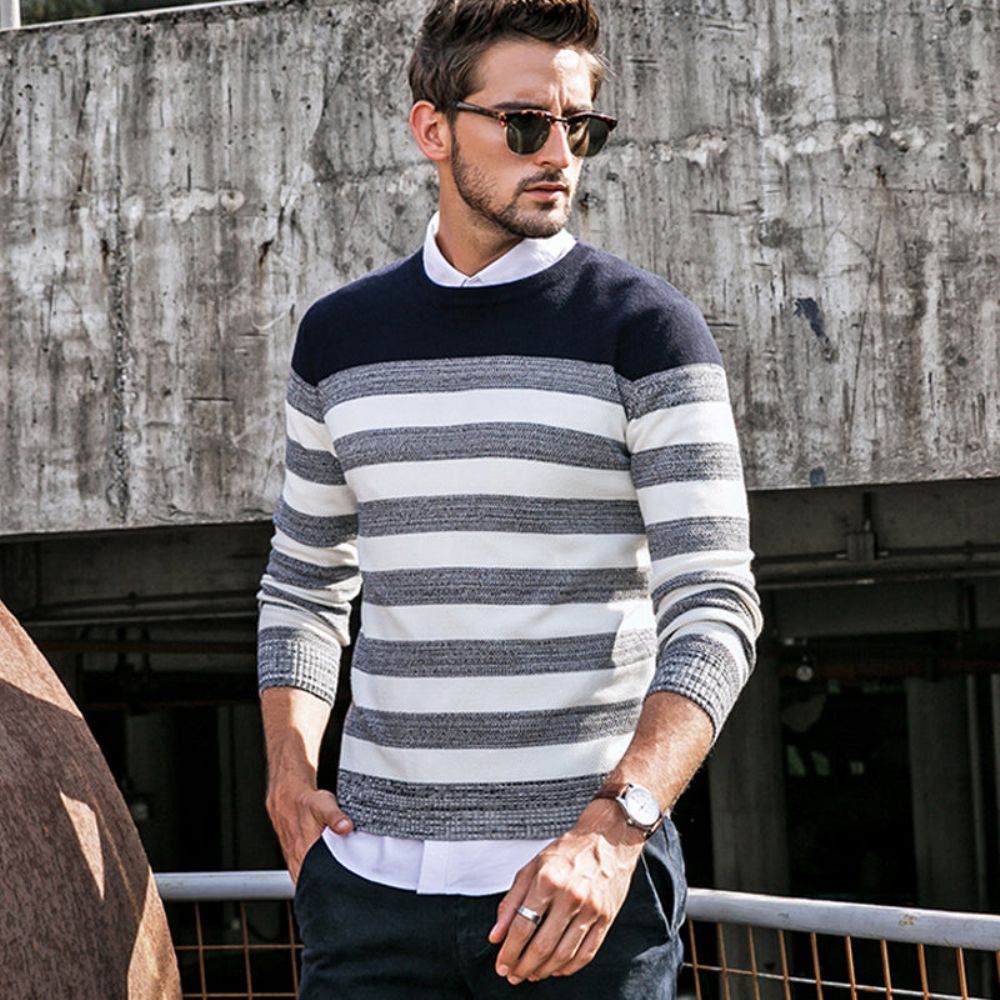 Stripe Strikket Casual Pullover